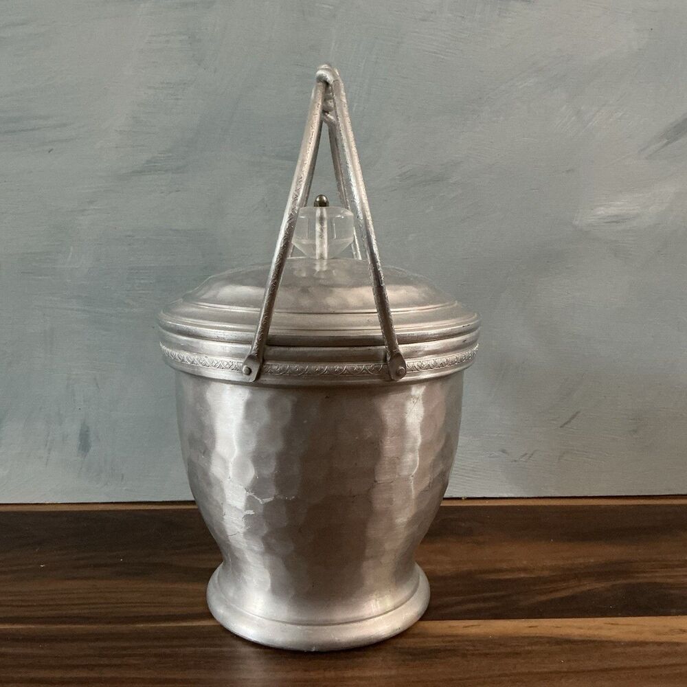 Vintage 1940s Lehman Aluminum Hand Forged Ice Bucket | Lucite Knob | No Insert - Picture 4 of 11